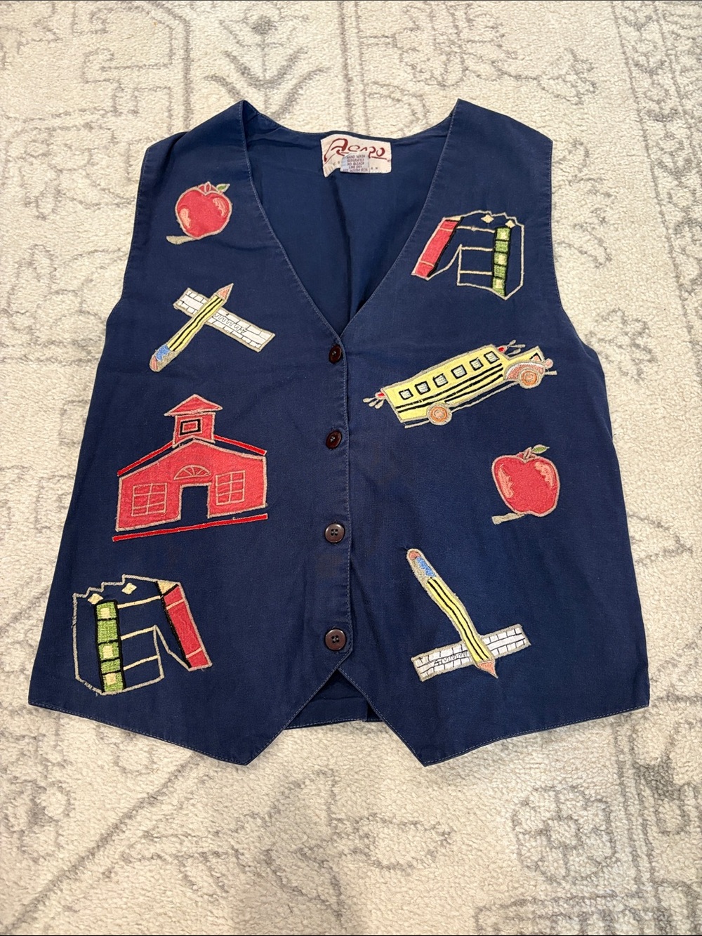 Vintage Navy School-Themed Embroidered Vest, size s